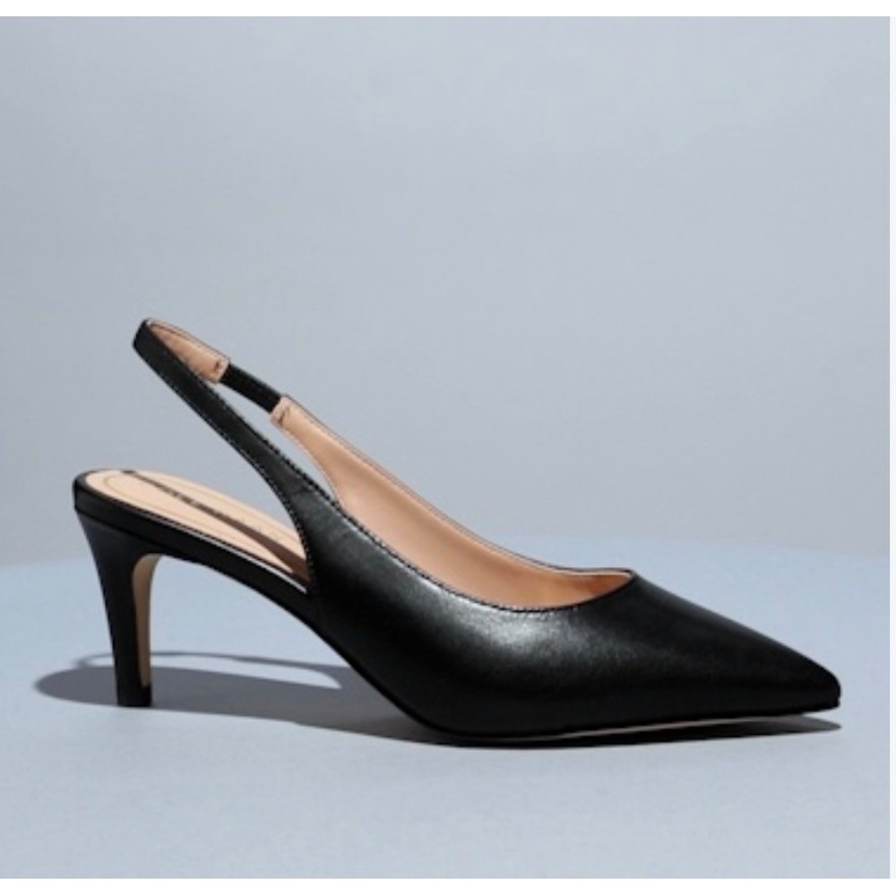 Cole Haan Grand 360 Black Leather Slingback Kitten Heels Pointed Toe Pumps 8.5B